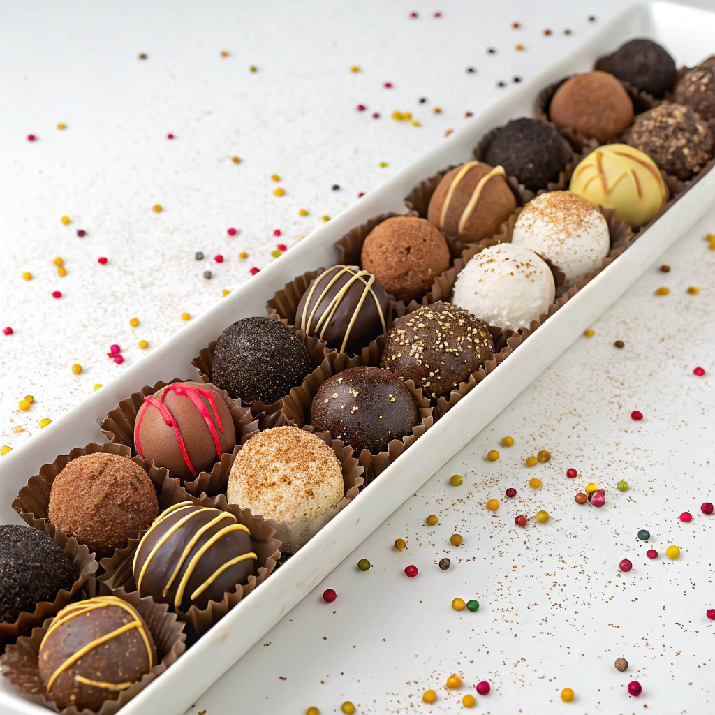 Luxurious Homemade Truffle Chocolates: Simple 5-Ingredient Recipe 4 A close-up of an assortment of truffle chocolates showcasing rich textures and colors