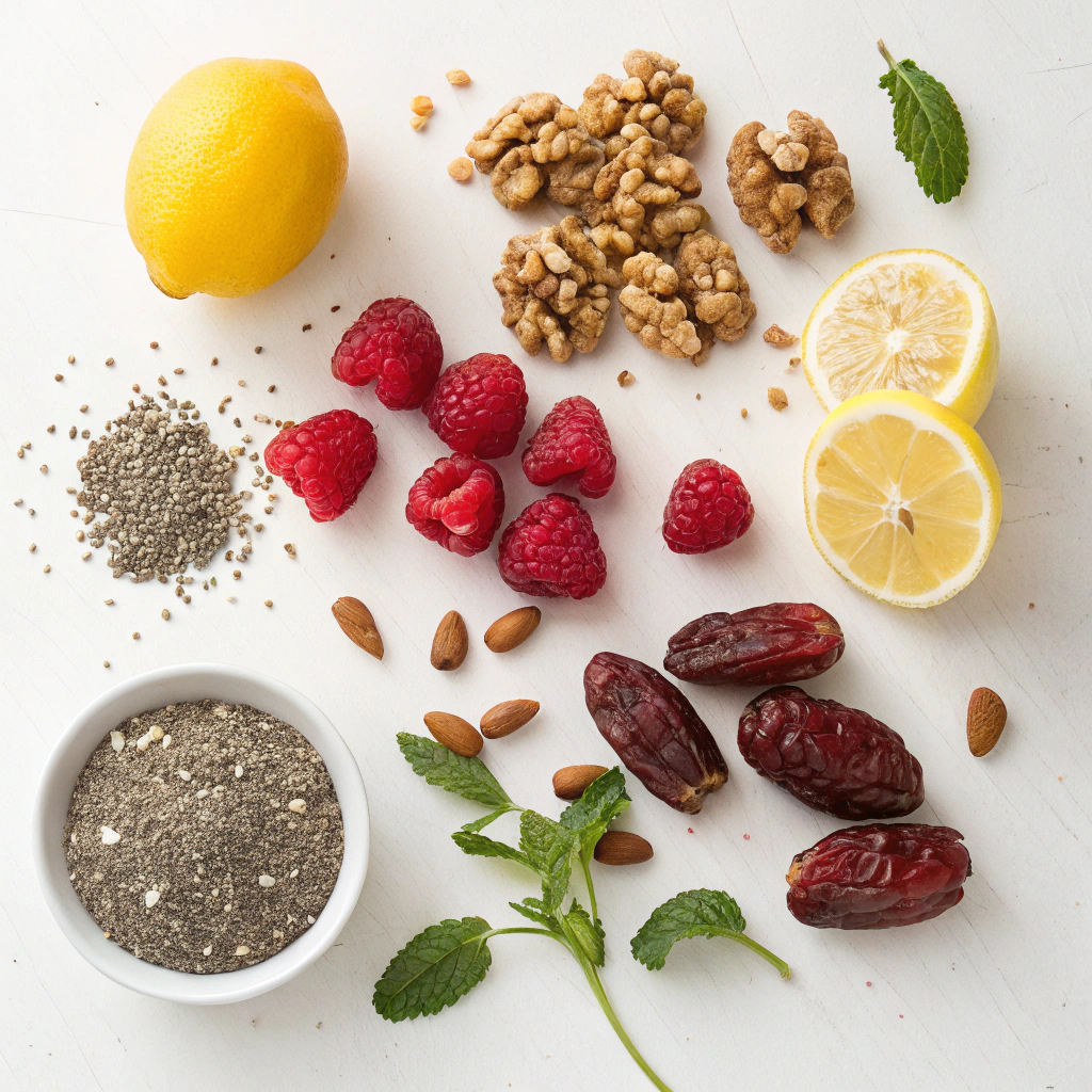 Dreamy Lemon Raspberry Bars Recipe - No-Bake, Vegan, and So Easy 5 Fresh lemon zest, juicy raspberries, crunchy raw walnuts, nutritious chia seeds, and sweet pitted dates for a lemon raspberry bars recipe