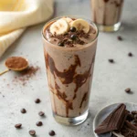 Protein And Coffee Shake Recipe: Quick, High-Protein Morning Fix 6 Creamy protein and coffee shake with banana and cacao nibs in a clear glass